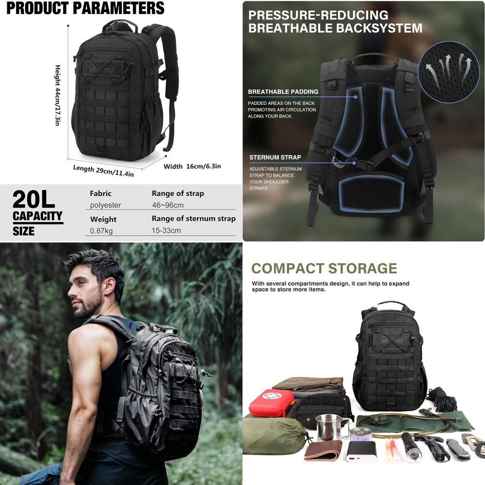 Military-Grade 20L Tactical Ba - Edc Carry Backpack avaliação e preço